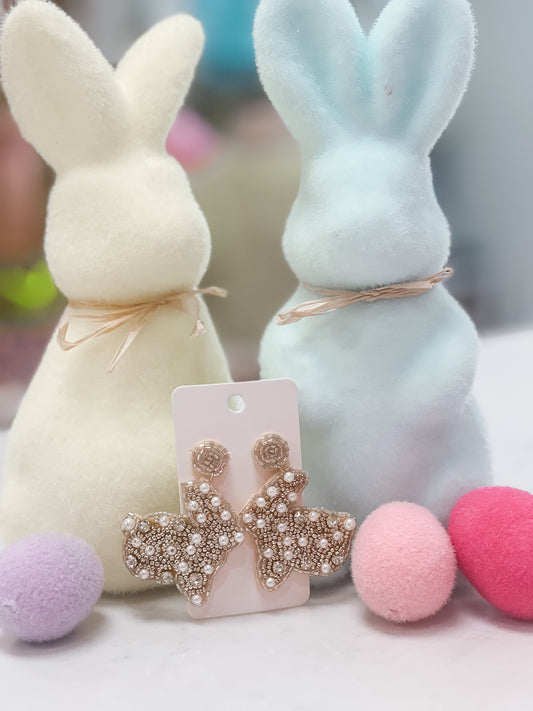 Pearl Beaded Bunny Earrings