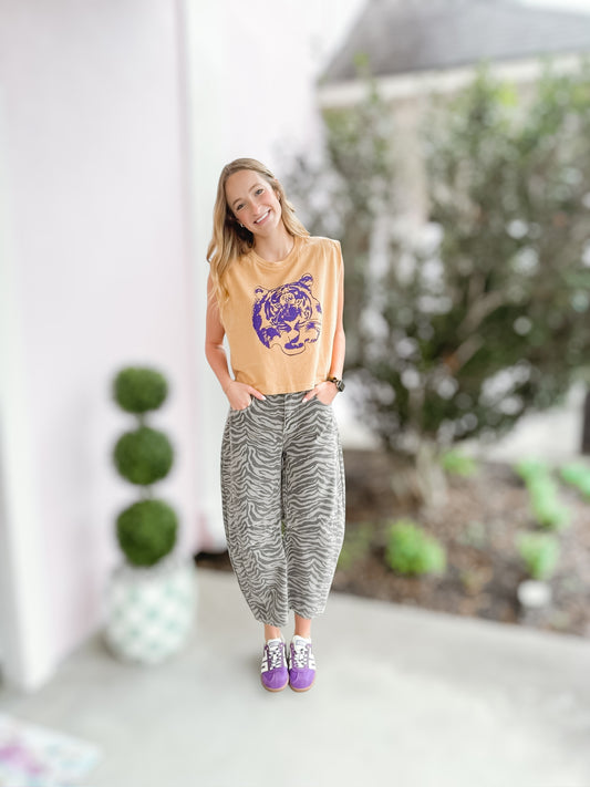 Tiger Stripe Barrel Denim Jeans
