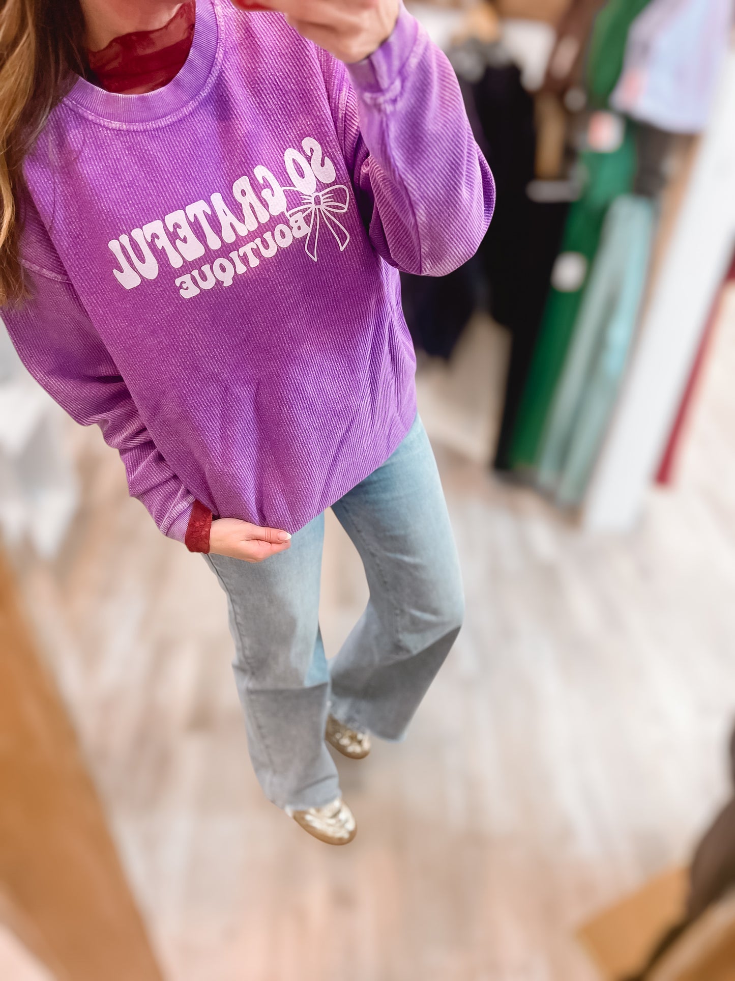 Purple Corded Bow Logo Crewneck