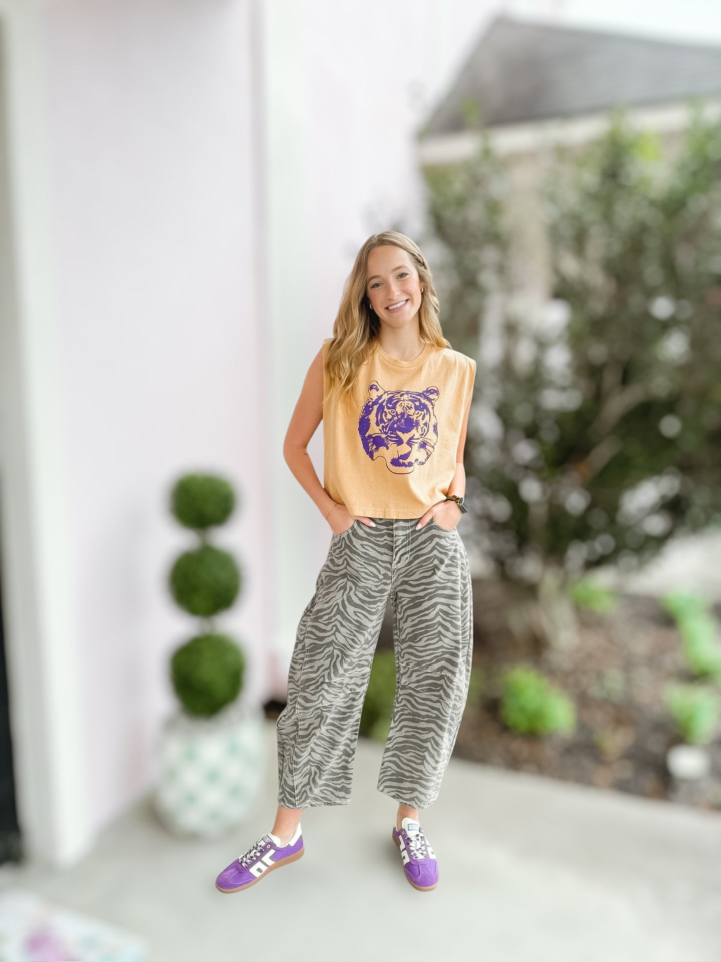 Tiger Stripe Barrel Denim Jeans