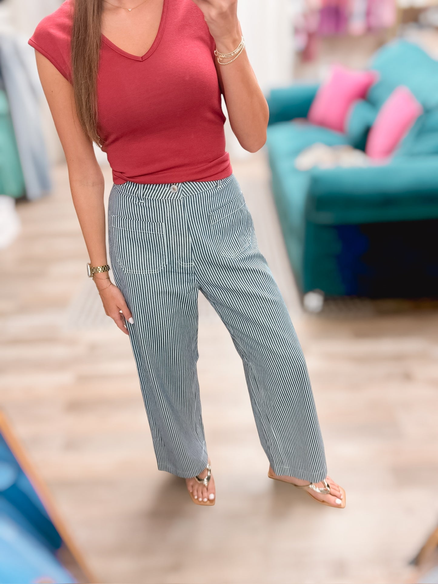 Coastal Lines Striped Pants in Navy