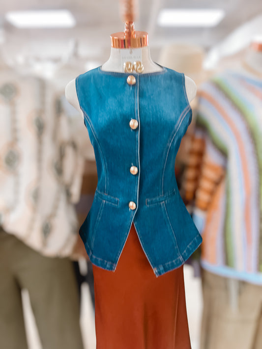 Dome Button Denim Vest