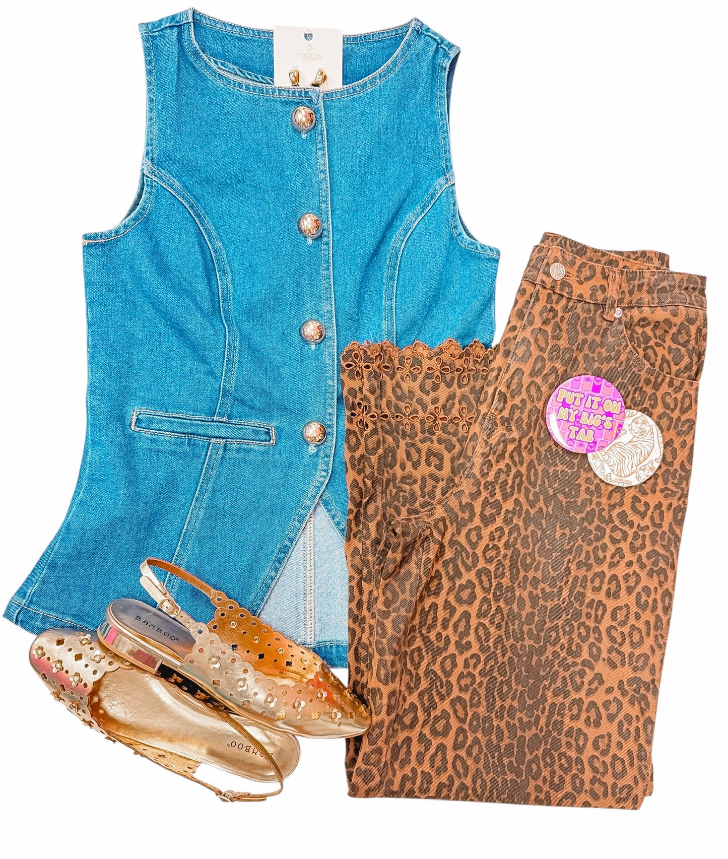 All We Want Eyelet Trim Pants Leopard