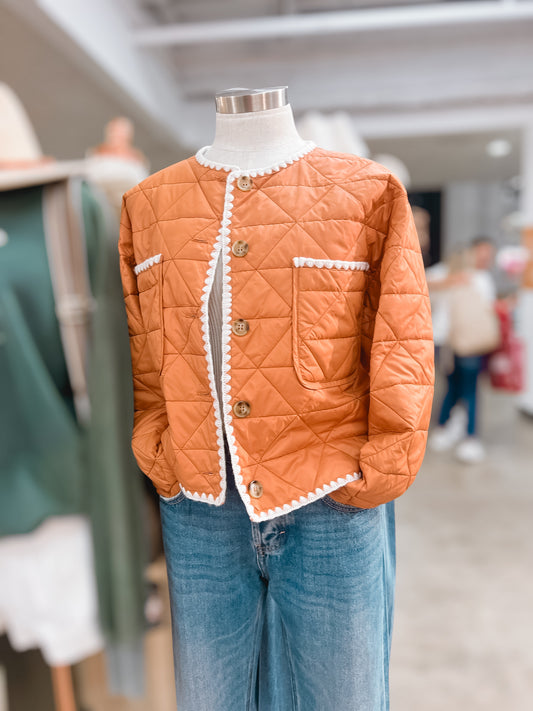 Terracotta Scallop Trim Quilted Jacket