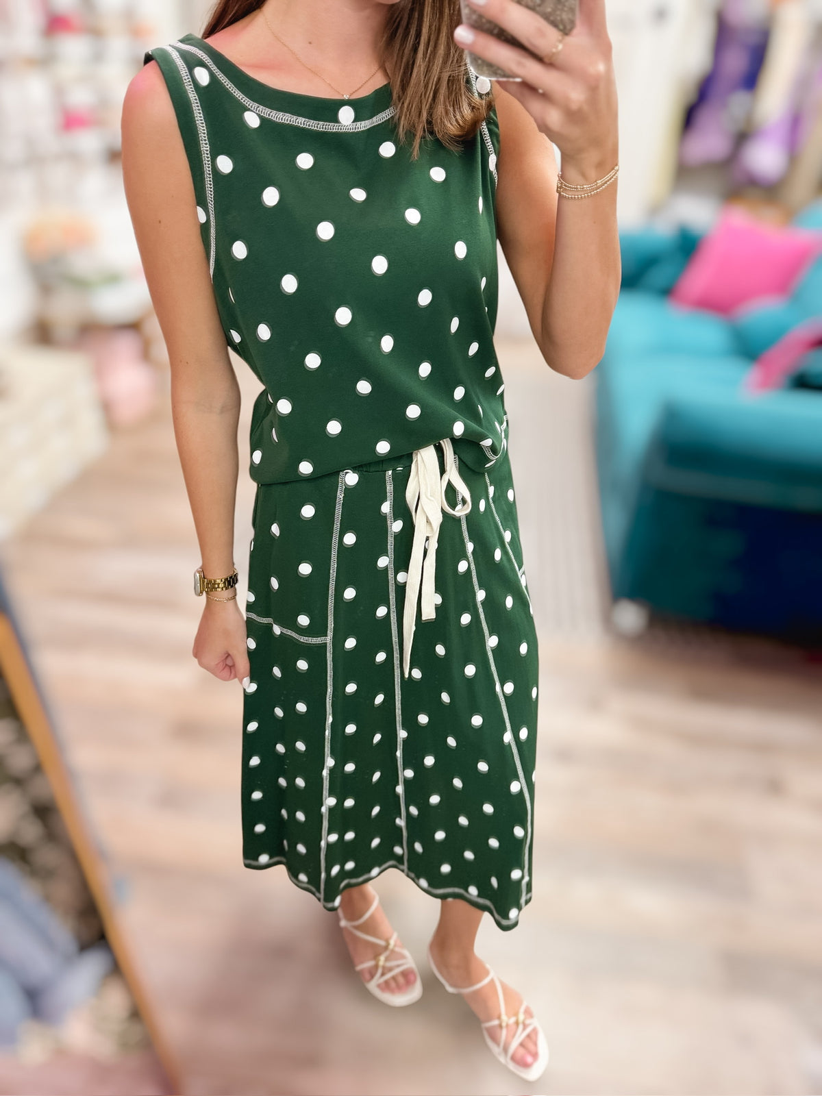 Dot & Darling Skirt Set in Hunter Green
