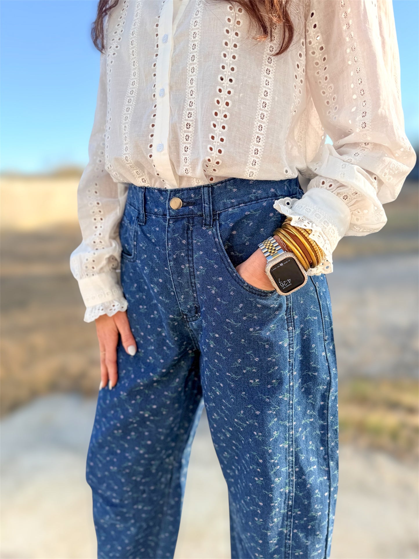 Pink Posey Dark Denim Barrel Jeans