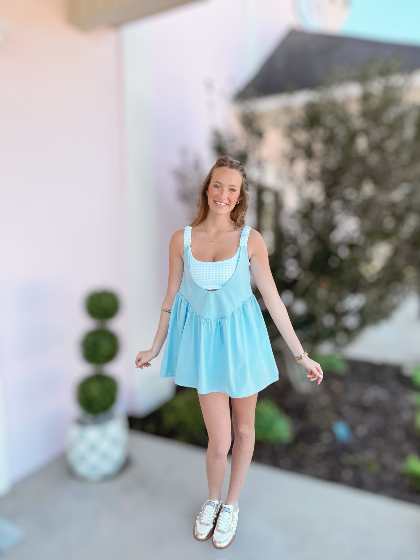 Blue Gingham Print Double Layered Play Dress