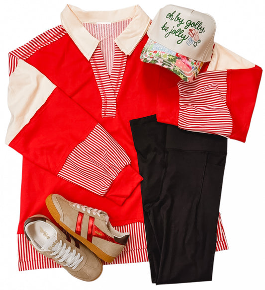 Candy Cane Lane LS Collared Blouse