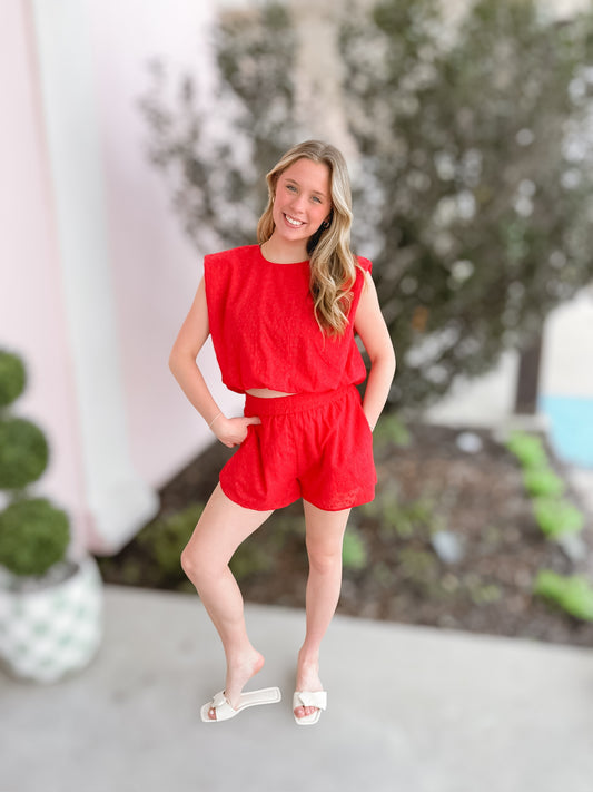 Timeless Red Eyelet Short Set