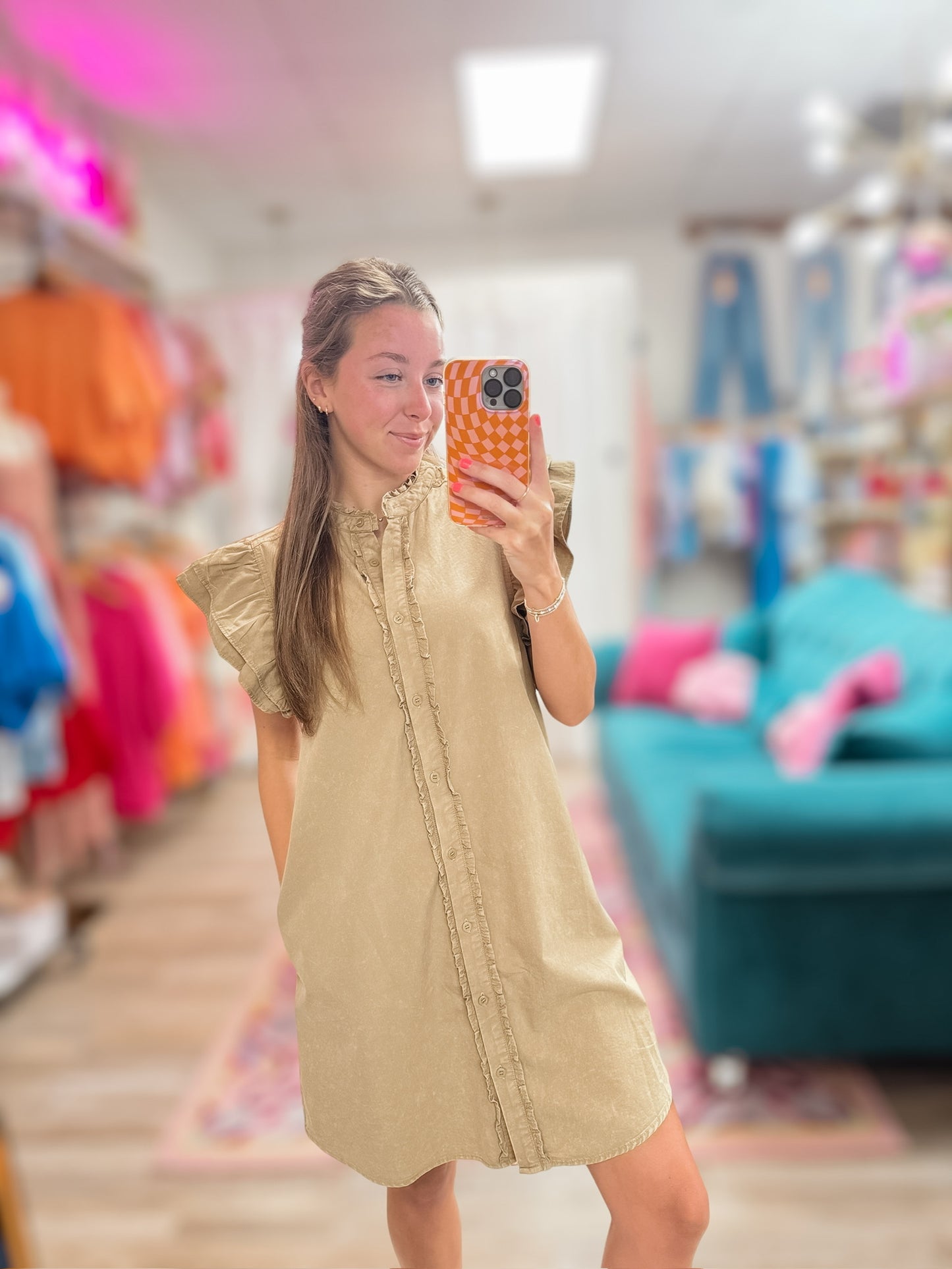Coco Snow Washed Button Down Mini Dress