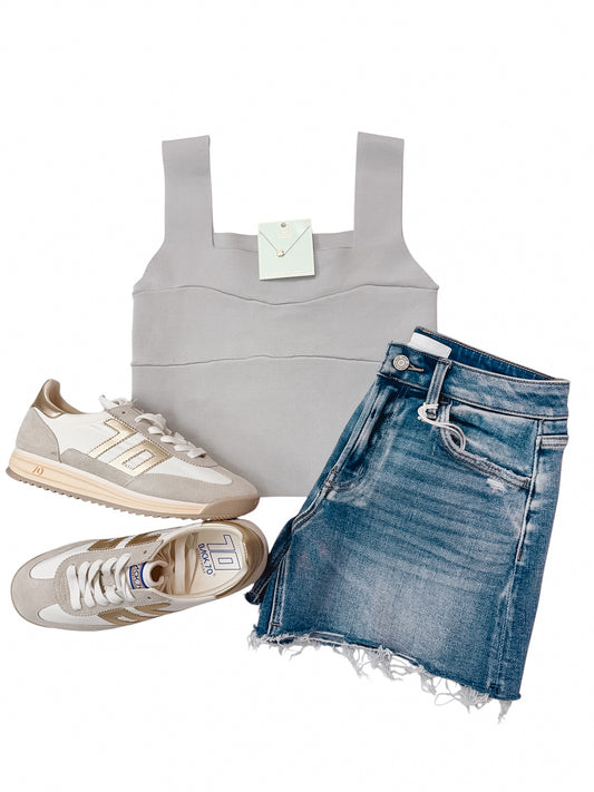 Wide Strap Sweater Knit Brami Top Light Grey