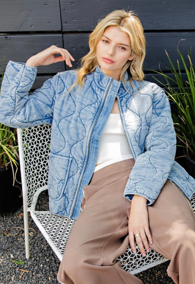 Snow Washed Denim Quilted Jacket