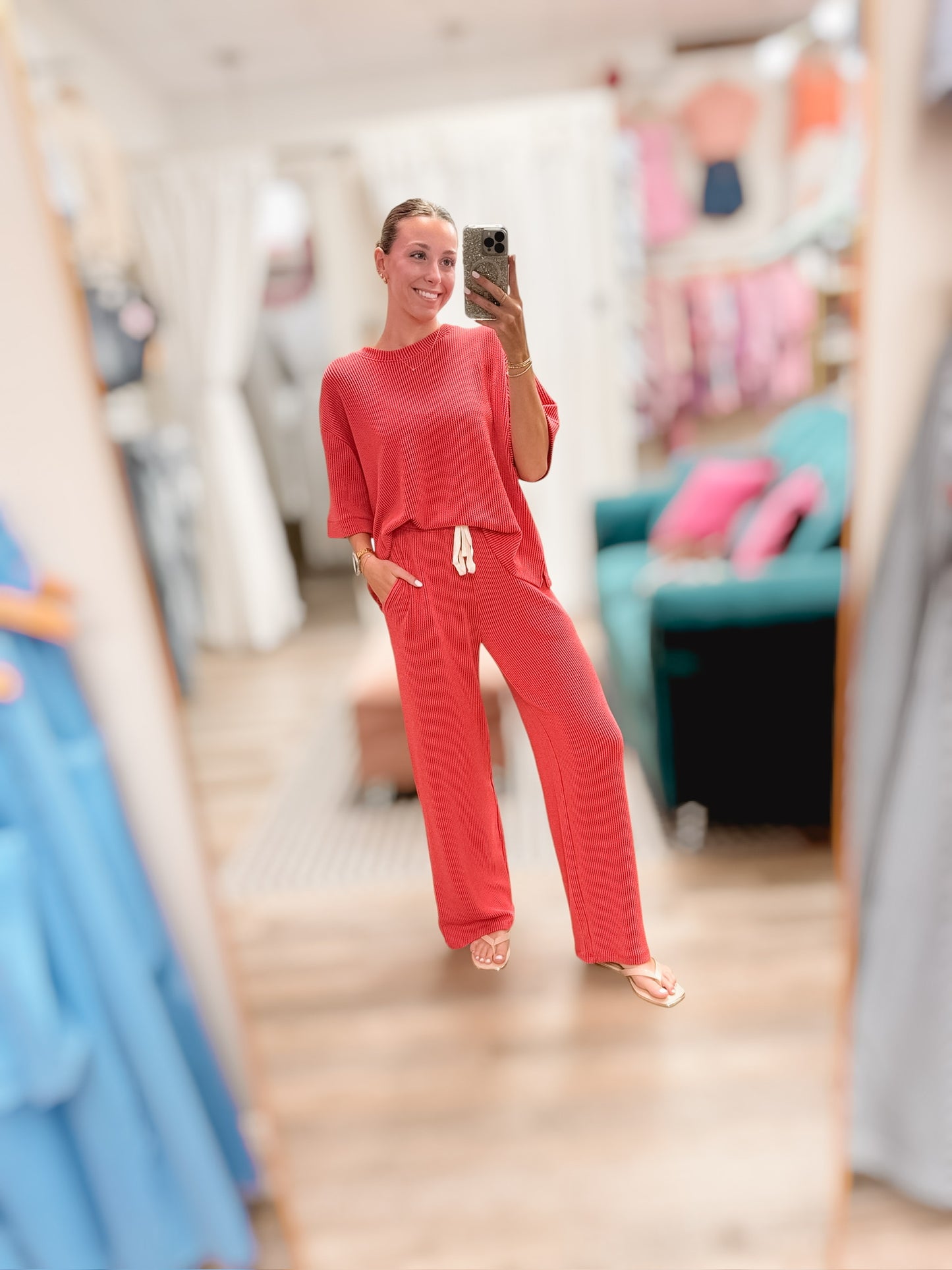 Must Have Ribbed Pant Set in Ruby