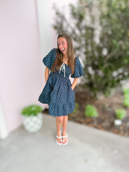 Sailor’s Charm Navy Polka Dot Dress