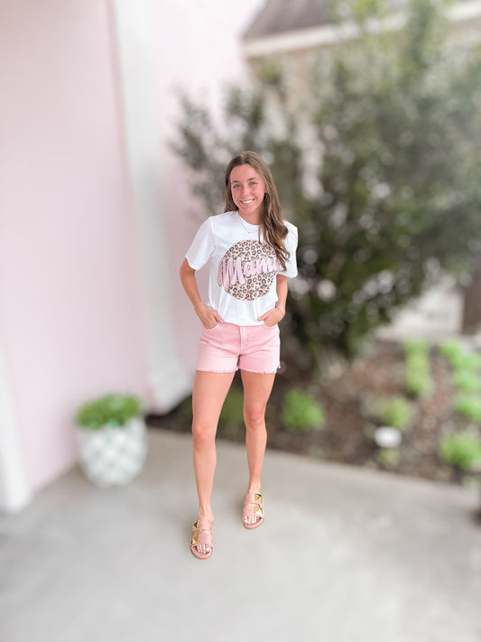 Pink Acid Washed Denim Shorts