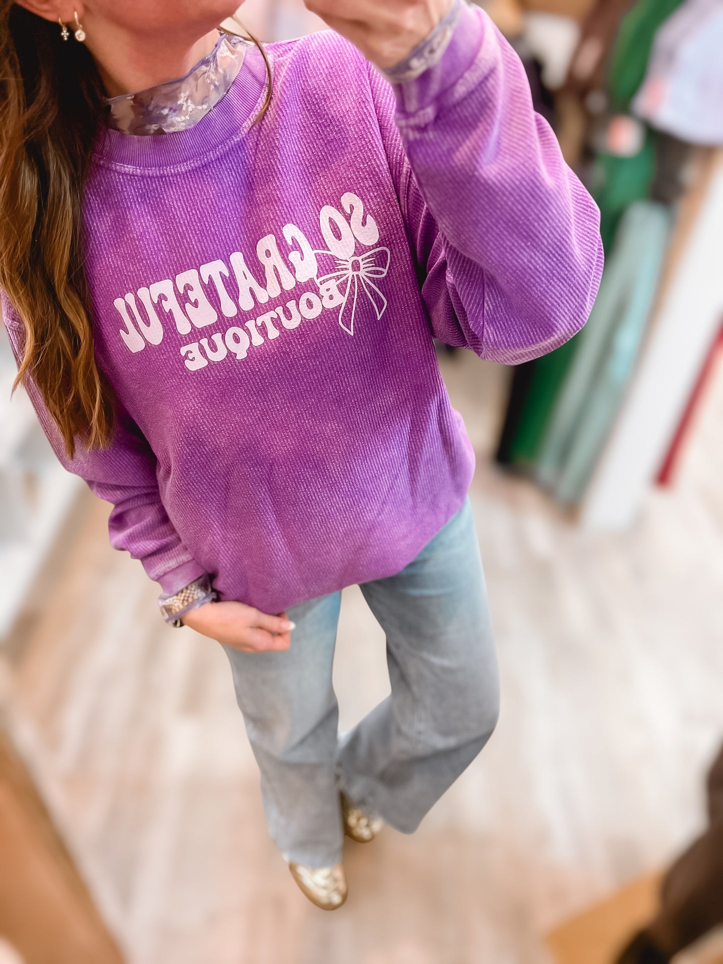 Purple Corded Bow Logo Crewneck