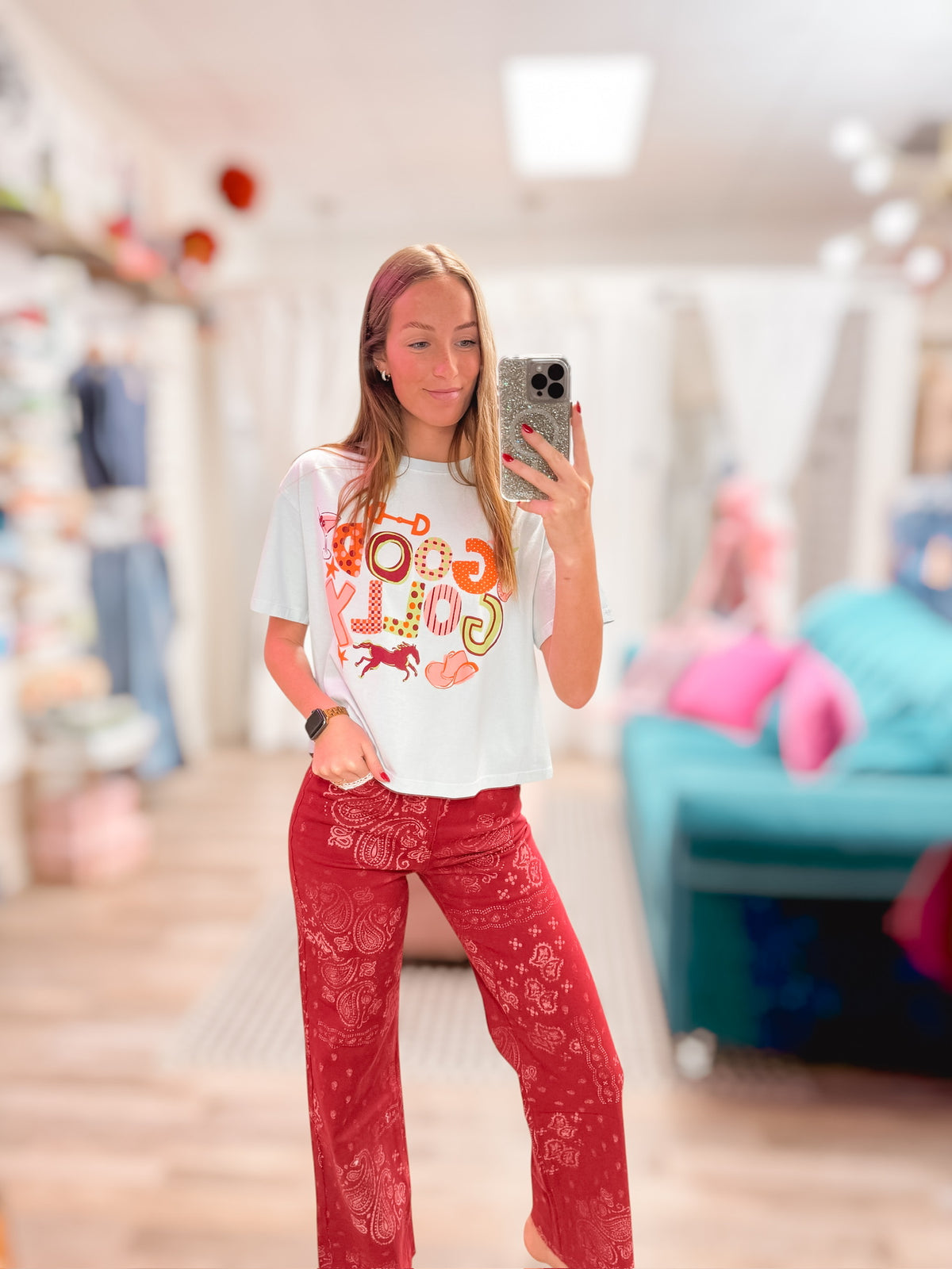 Red Bandana Frey Hem Denim