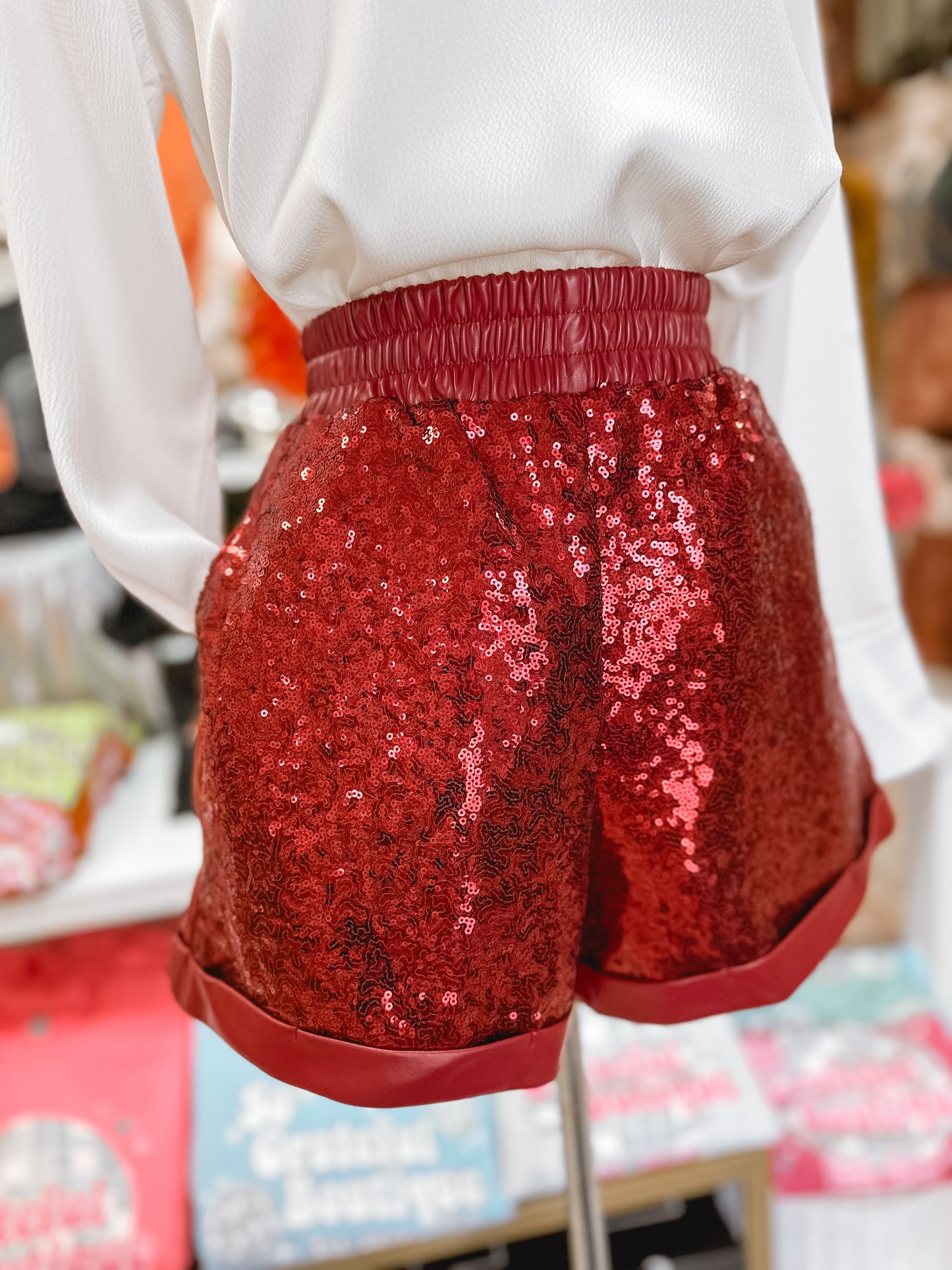 Glitzy Holiday Wine Sequin Shorts