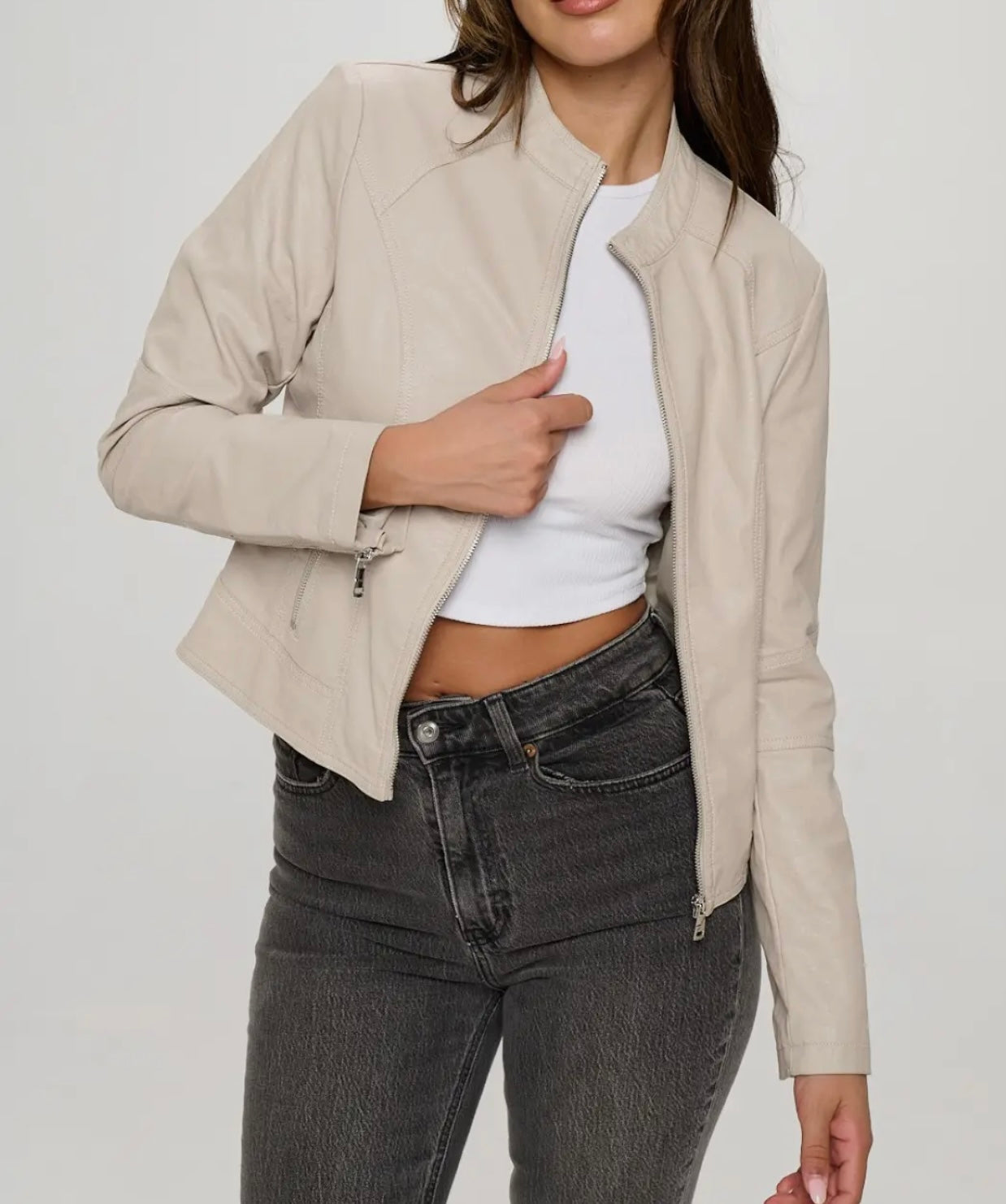Classy Lady Cream Faux Leather Jacket