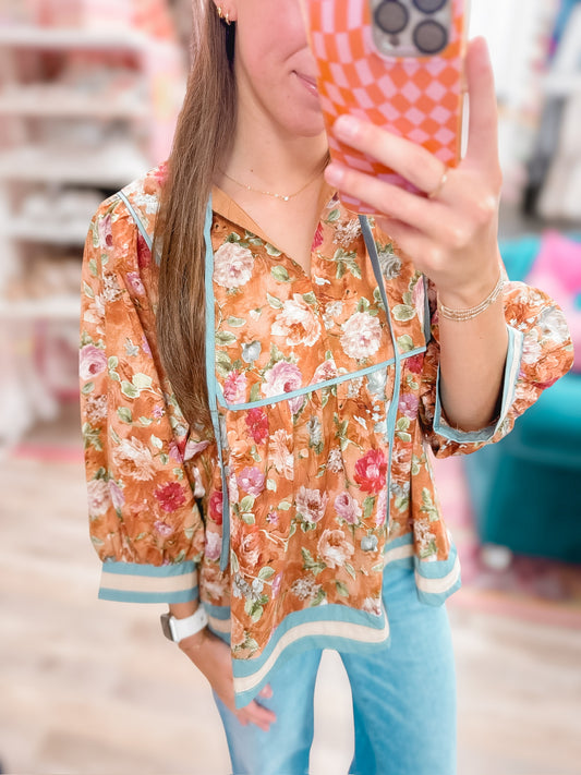 Fancy Floral Terracotta Blouse