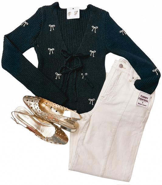 Classy Little Lady Bow Black & White Cardigan