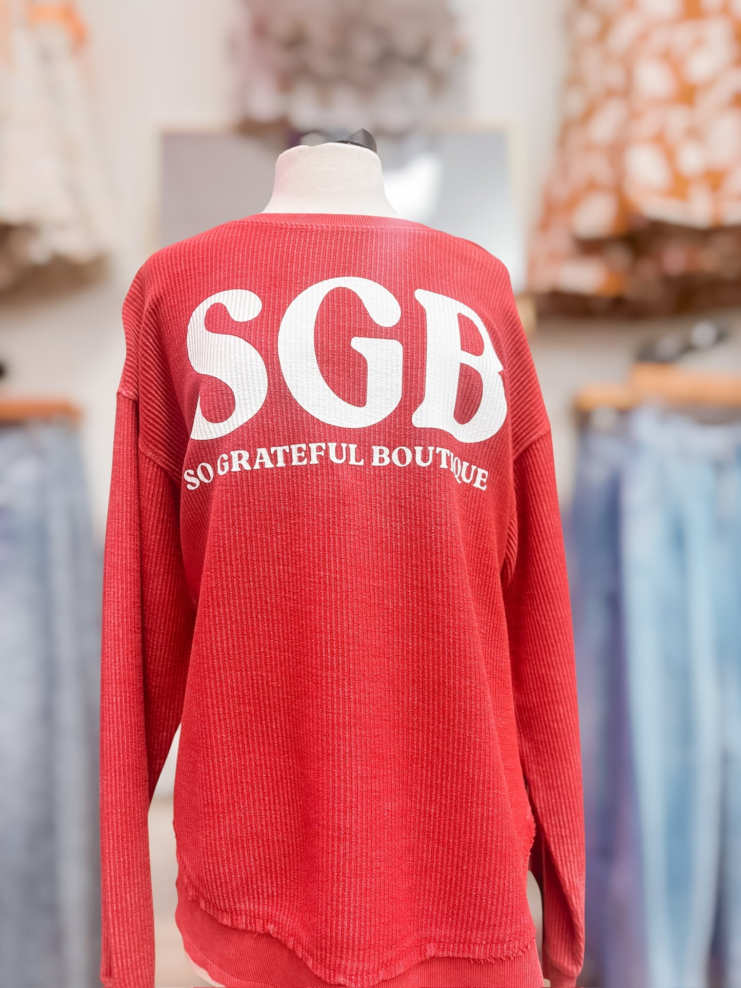 Red Curve Ribbed SGB Crew Neck