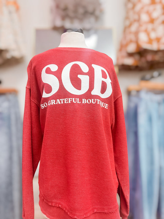 Red Curve Ribbed SGB Crew Neck