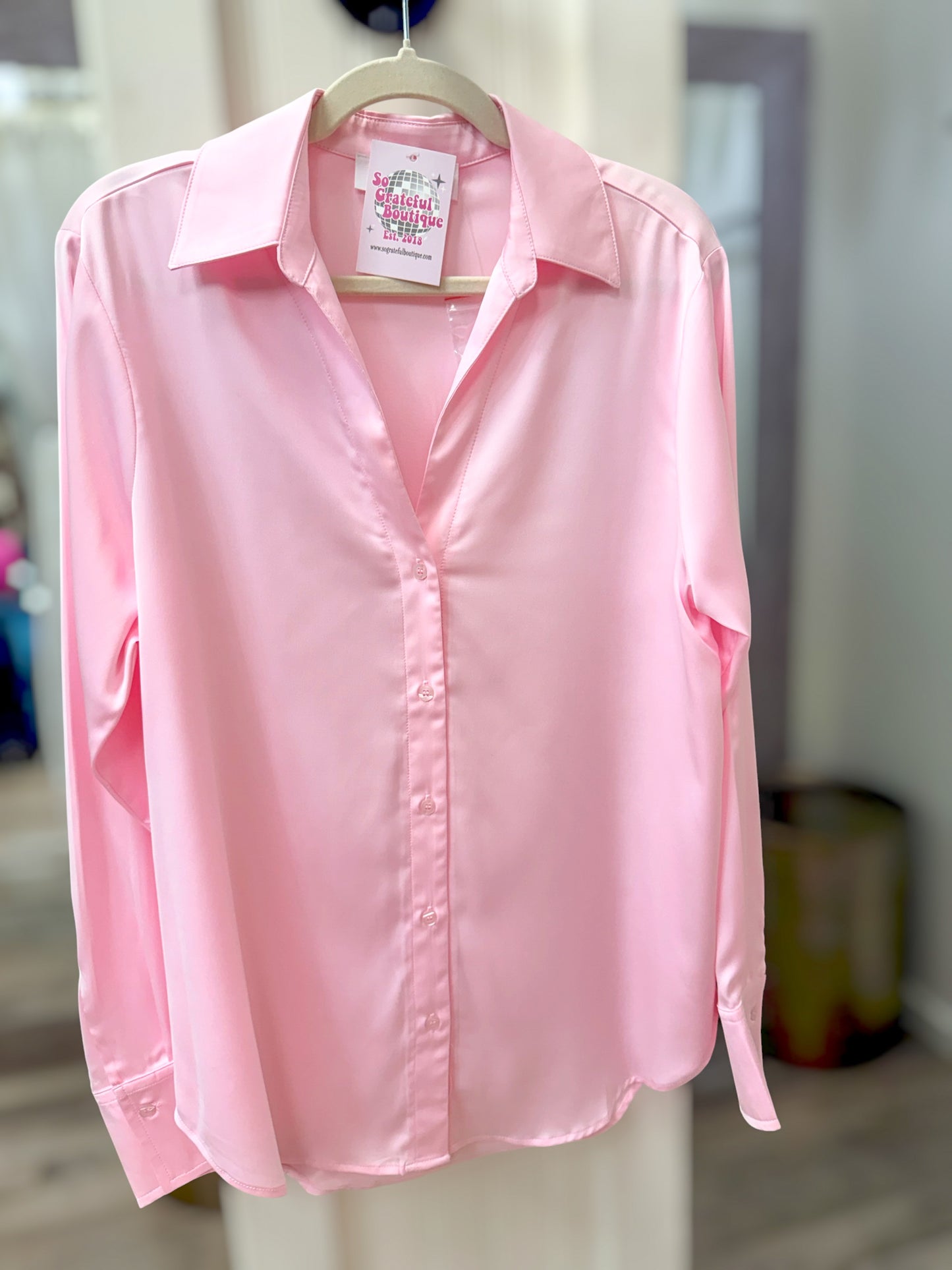 Satin Edit Soft Pink Button Up