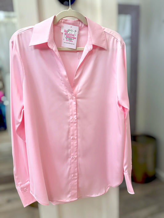 Satin Edit Soft Pink Button Up