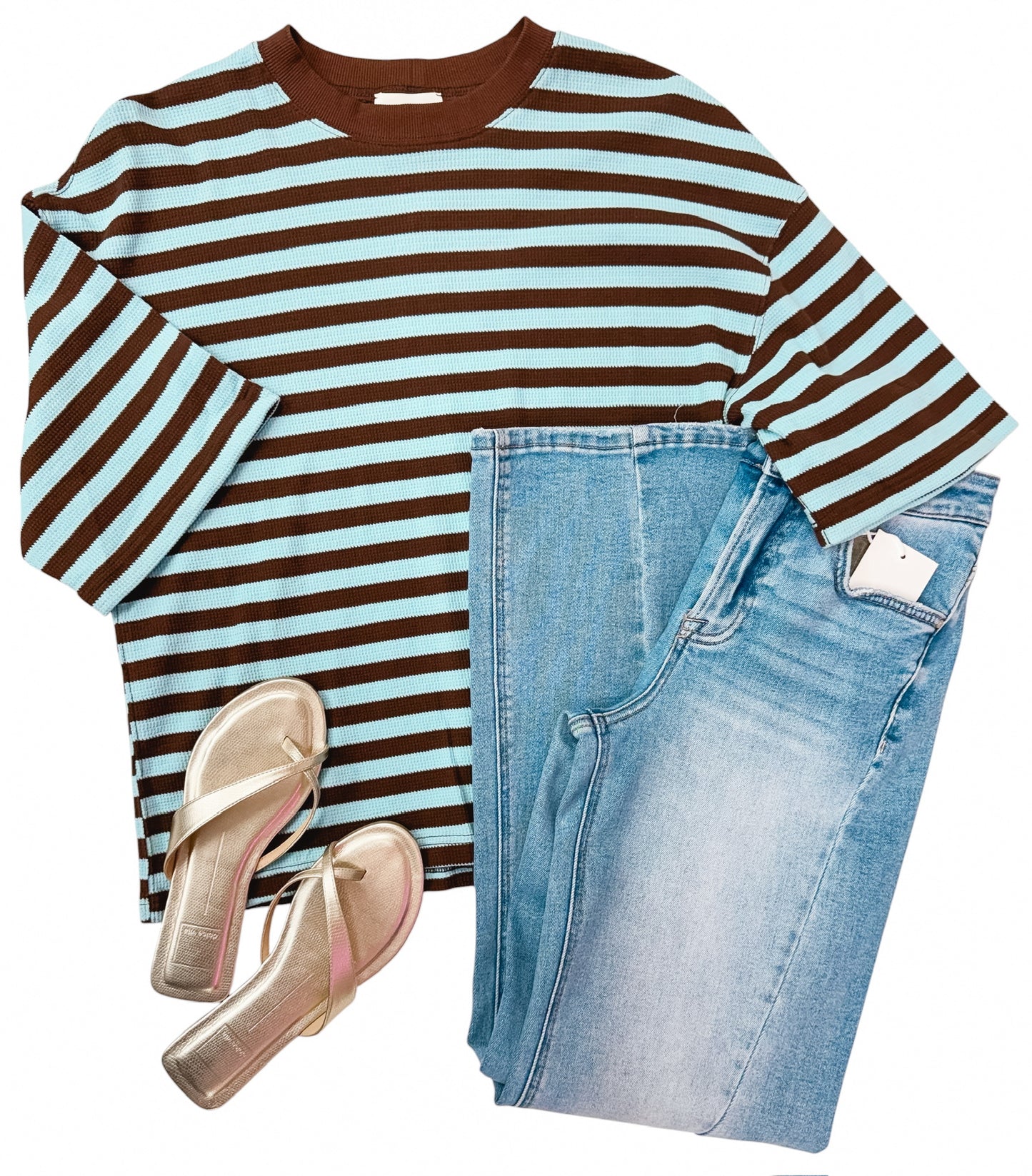 Blue Kisses Striped Ribbed SS Top