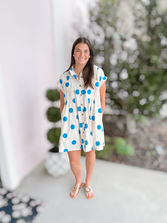 Royal Polka Dot Poplin Mini Dress
