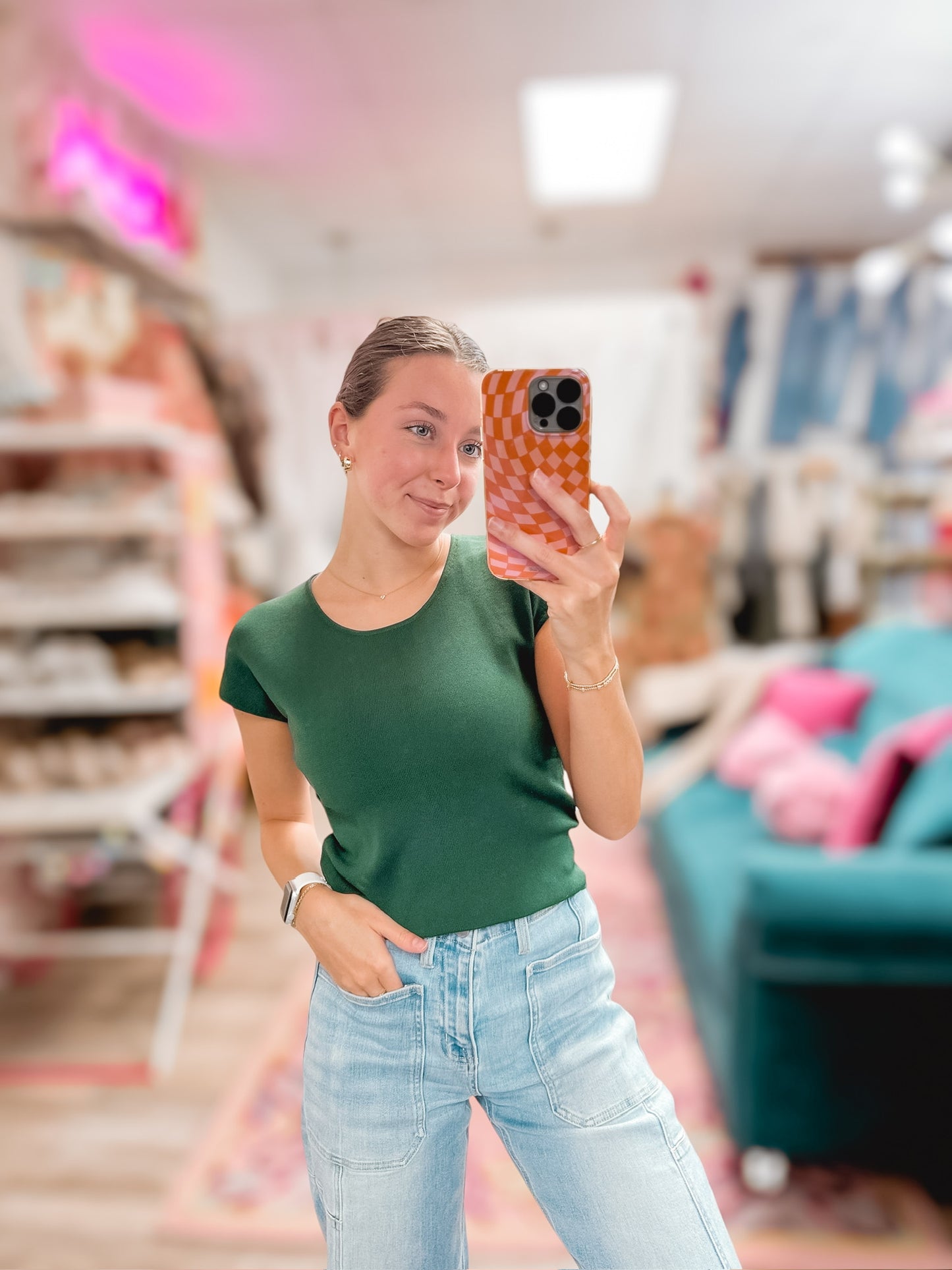 It’s A Way Hunter Green Cap Sleeve Top