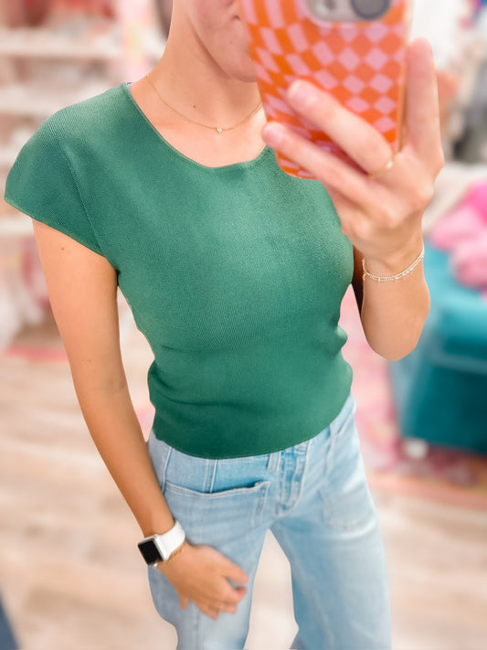 It’s A Way Hunter Green Cap Sleeve Top