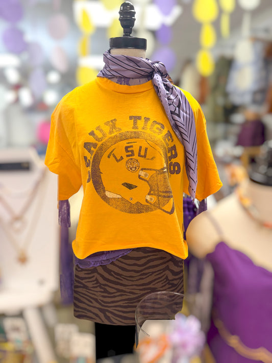 LSU Tigers Helmet Circle Gold Thrifted Tee
