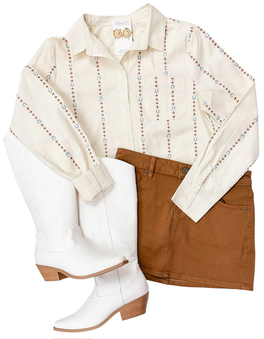 Lucky Horseshoe Embroidered Button Down Shirt