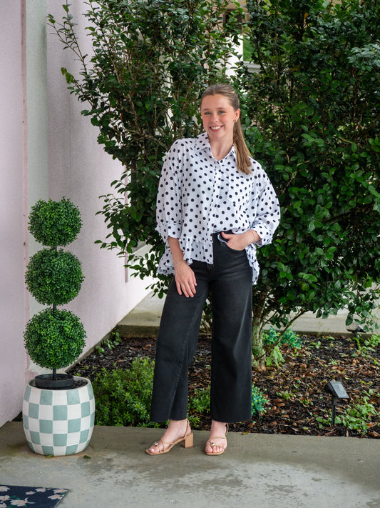 Polka Dot Button Down Peplum Top