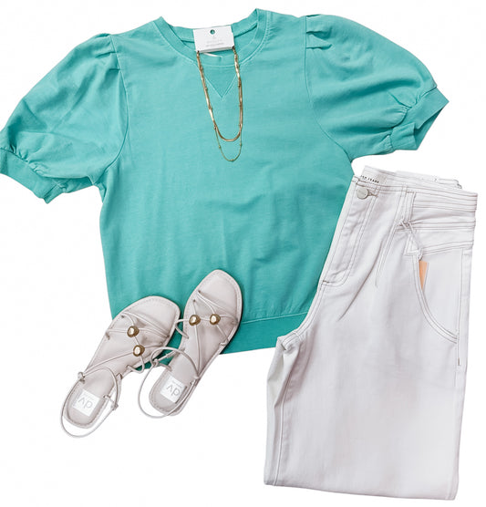 Turq Puff Sleeve Blouse