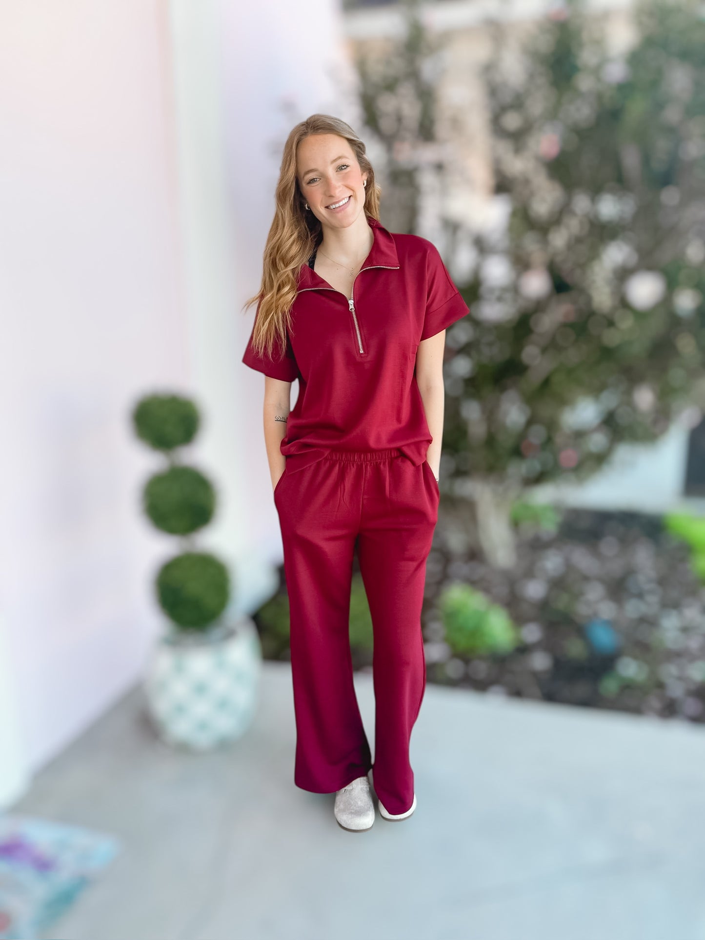 Burgundy Scuba Half Zip Top & Pant Set