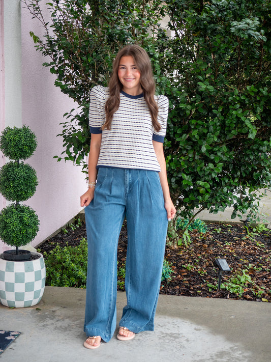 Coastal Crush Navy Stipe Blouse