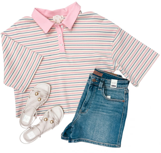 Poppy Pink Stripe Polo