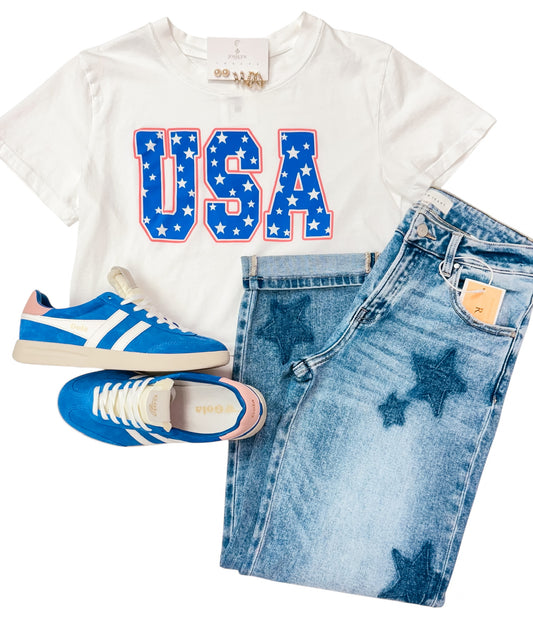 Star Shadow Mid Rise Boyfriend Cuffed Jeans
