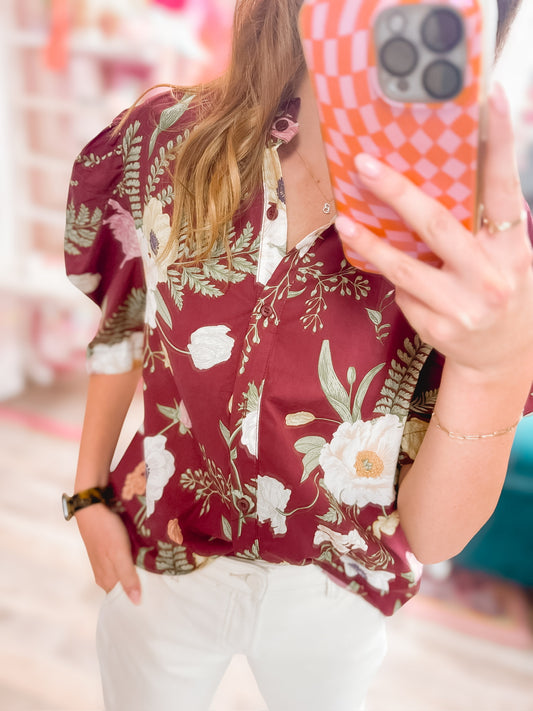 Wine Be Mine Floral Button Up