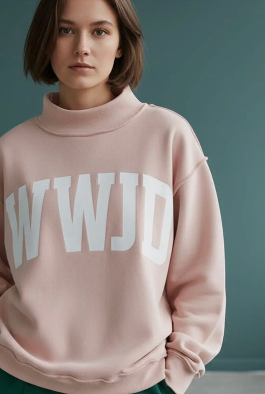 'WWJD & AMEN' Reversible Mock Neck Sweatshirt Pink/White
