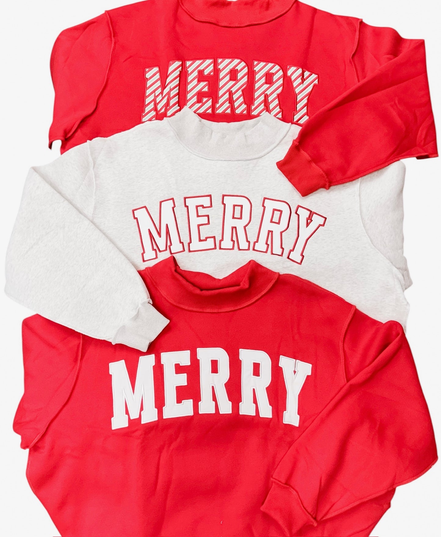 ‘MERRY' Embroidered Mock Neck Grey Sweatshirt