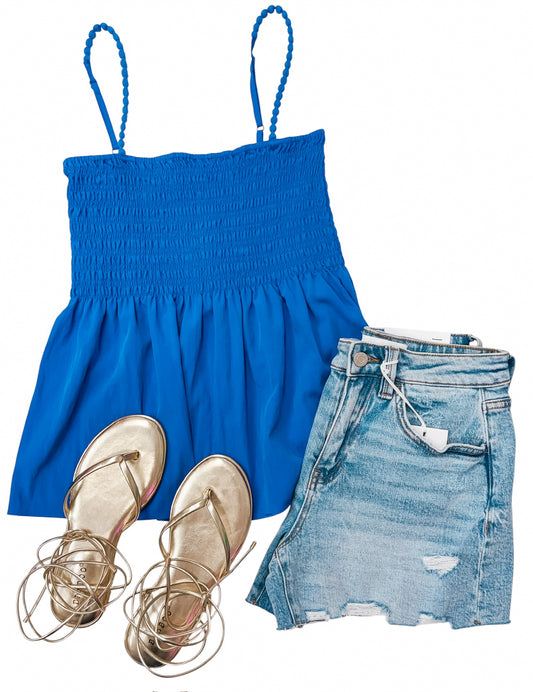 Capri Blue Pom Pom Smocking Blouse