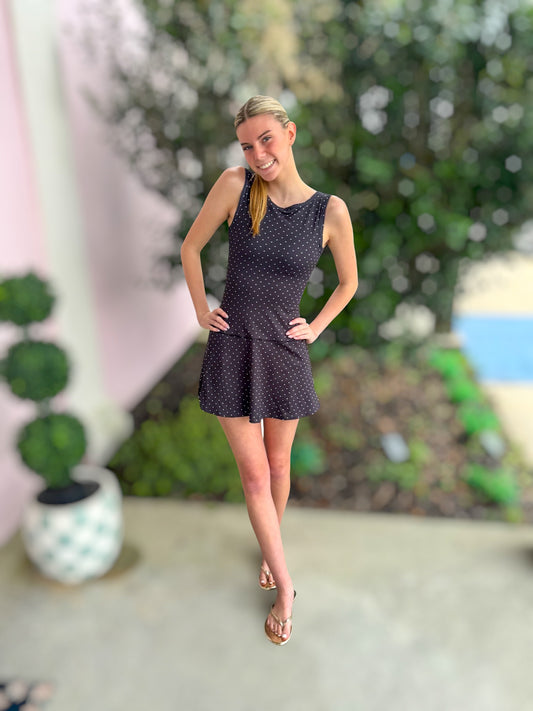 Black Polka Dot Print A-Line Mini Dress