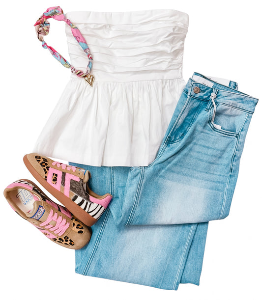 Off White Bubbled Peplum Tube Top