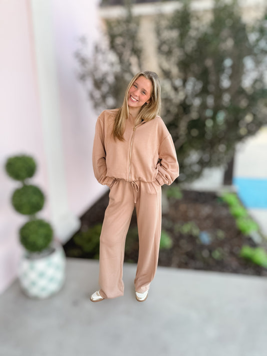 Elevated 2 Piece Taupe Jacket & Pant Set