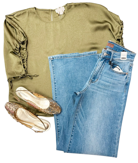 Snitched & Satin Olive Blouse