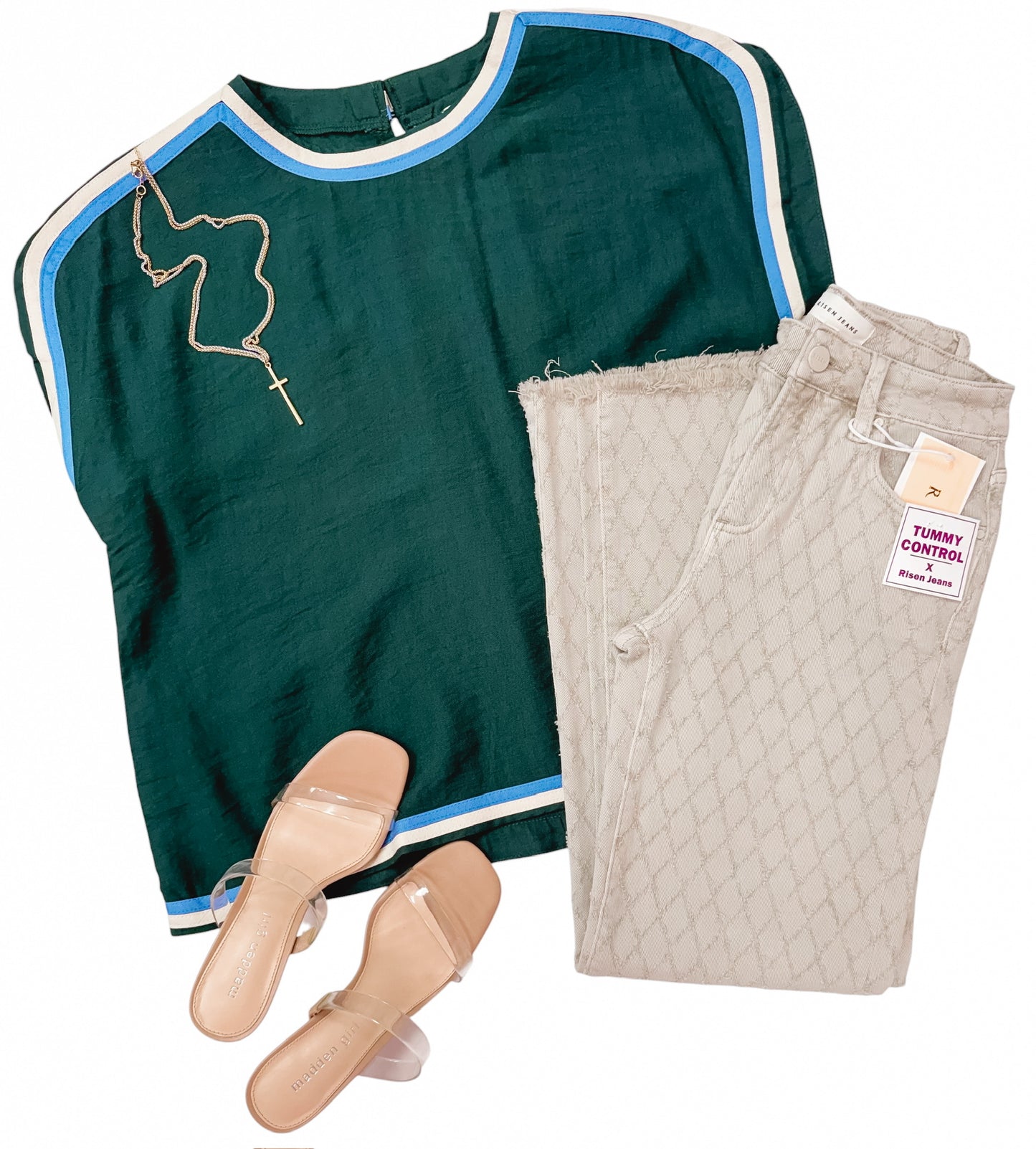 Rowan Hunter Green Contrast Trim Top
